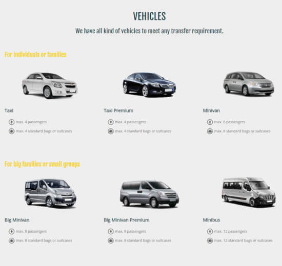 Sección Vehicles de ABC Transfers