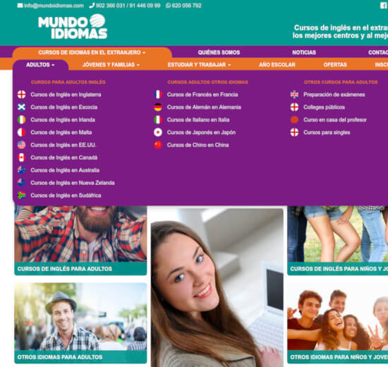 Mega-menú de Mundoidiomas